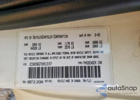 2003 Chrysler Concorde Limited из США, поврежденный, VIN 2C3AD56G73H512157